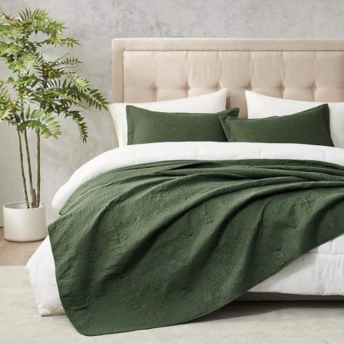 Hansleep Olive Green Quilt Twin Size - Baroque Ultrasonic All Season Bedspread Twin, Soft Lightweight Coverlet Bedding Set, 2 Pieces (1 Quilt, 1 Pillow Sham) Hansleep