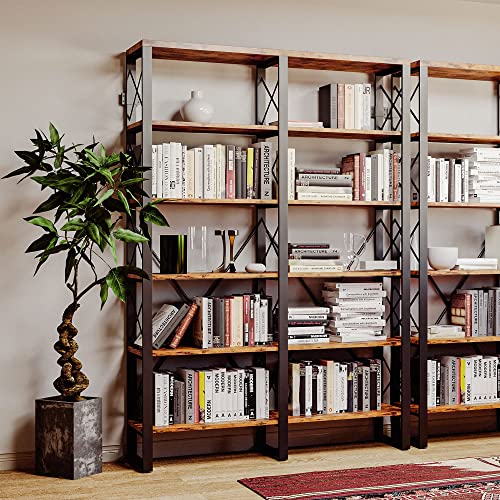 IRONCK Industrial Double Wide 6-Tier Bookshelf - 76" Open Storage Unit in Vintage Brown IRONCK