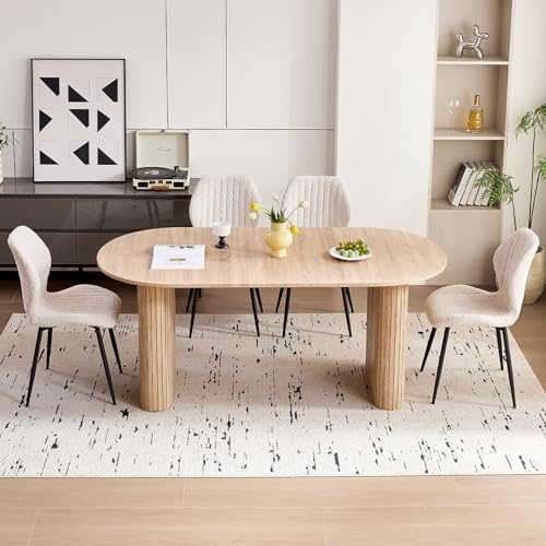 Valivestia Oval Dining Table, 70.8" Modern Wood Kitchen Table for 4-6 People with Sturdy Legs, for Dining Room Kitchen, Natural Color Valivestia
