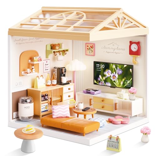 BeepZipp DIY Miniature House Kit for Adults, LED Living Room Dollhouse Kit with Furniture & Roof, Creative Building Toy for Mini Figures, Adult Craft Kits & Room Decor Gift