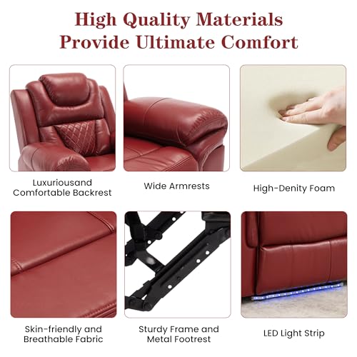 ERYE Manual Recliner Chair with LED Light Strip for Living Room, Bedroom, Manual Reclining Home Theater Seating Armchair, Faux Leather Tufted