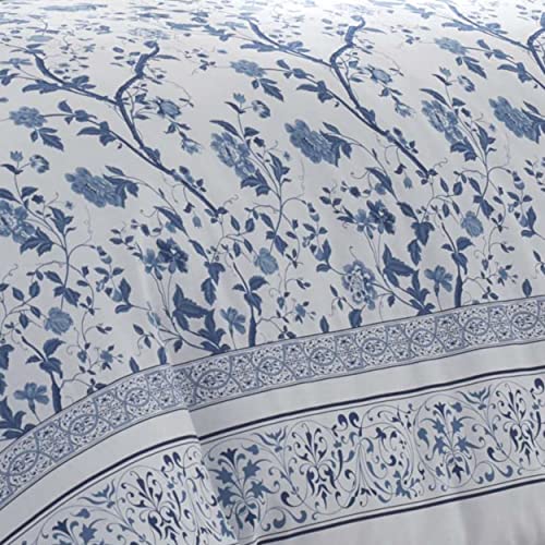 Laura Ashley - Full Comforter Set, Soft & Reversible Cotton Bed Set, 4 Piece Floral Bedding with Matching Pillowcases & Bonus Bed Skirt (Charlotte Blue) Laura Ashley