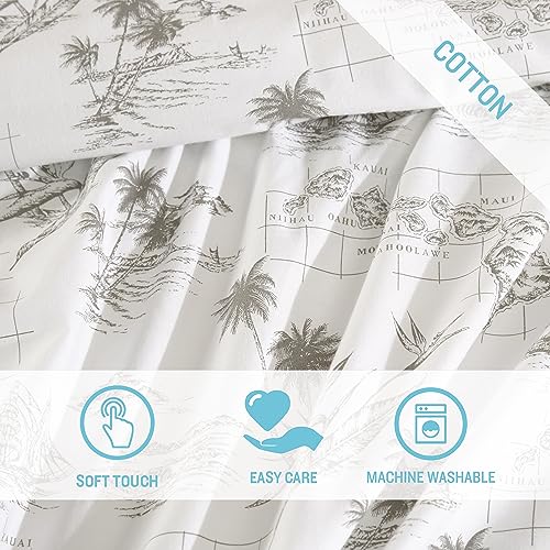 Tommy Bahama - Queen Sheets, Cotton Percale Bedding Set, Crisp & Cool, Stylish Bedding Set (Vintage Map Brown, Queen) Tommy Bahama