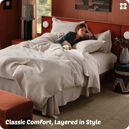 Bedsure Cotton Duvet Cover Queen - 100% Cotton Waffle Weave Linen Color Duvet Cover Queen Size, GentleSoft™ and Breathable Bedding Set for All Season, 3 Pieces, 90"x90" Bedsure