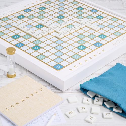 WS Game Company Scrabble Bianco Edition with Rotating Wooden Game Board WS Game Company