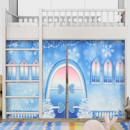 Hahafelt Loft Bed Tent Curtain Set for Low Twin,Bunk Bed Curtains Princess Play Tent Winter Party Decoration for Indoor & Outdoor Play Hahafelt