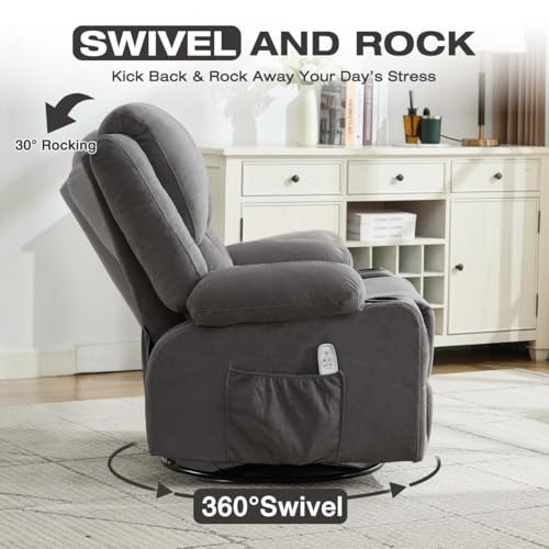 4-Points Kneading Massage Rocker Recliner Chair with Seat Heat for Adults,Oversized Swivel Recliner with 2 Cup Holders,4 Pockets,Remote Control for Living Room MAHOMICO