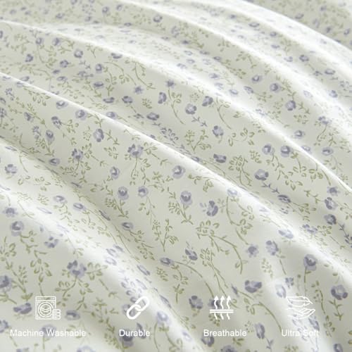 CCoutueChen Blue Gingham Duvet Cover Full 3Pcs 100% Cotton Blue Floral Bedding Set Farmhouse Flower Plaid Bedding Soft Breathable Cottage Duvet Cover Set with 2 Pillowcases(No Comforter) CCoutueChen