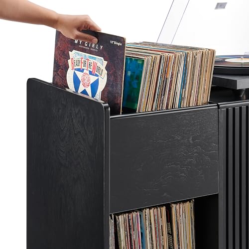 Crosley Furniture Arden Mid Century Record Storage Console Turntable Stand, Vinyl Storage Up to 315 Records, Black Crosley Furniture