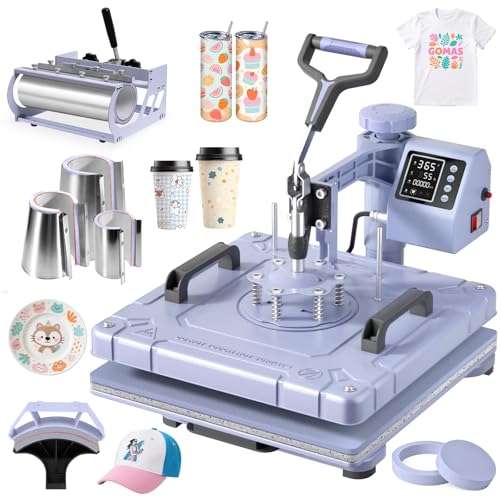 Slendor 8 in 1 Heat Press Machine 15x15 inch 360-Degree Swing Away Digital T Shirt Pressing Machine Multifunction Heat Transfer Sublimation Combo for T Shirts Mugs Hat Plate Cap, Lavender Slendor