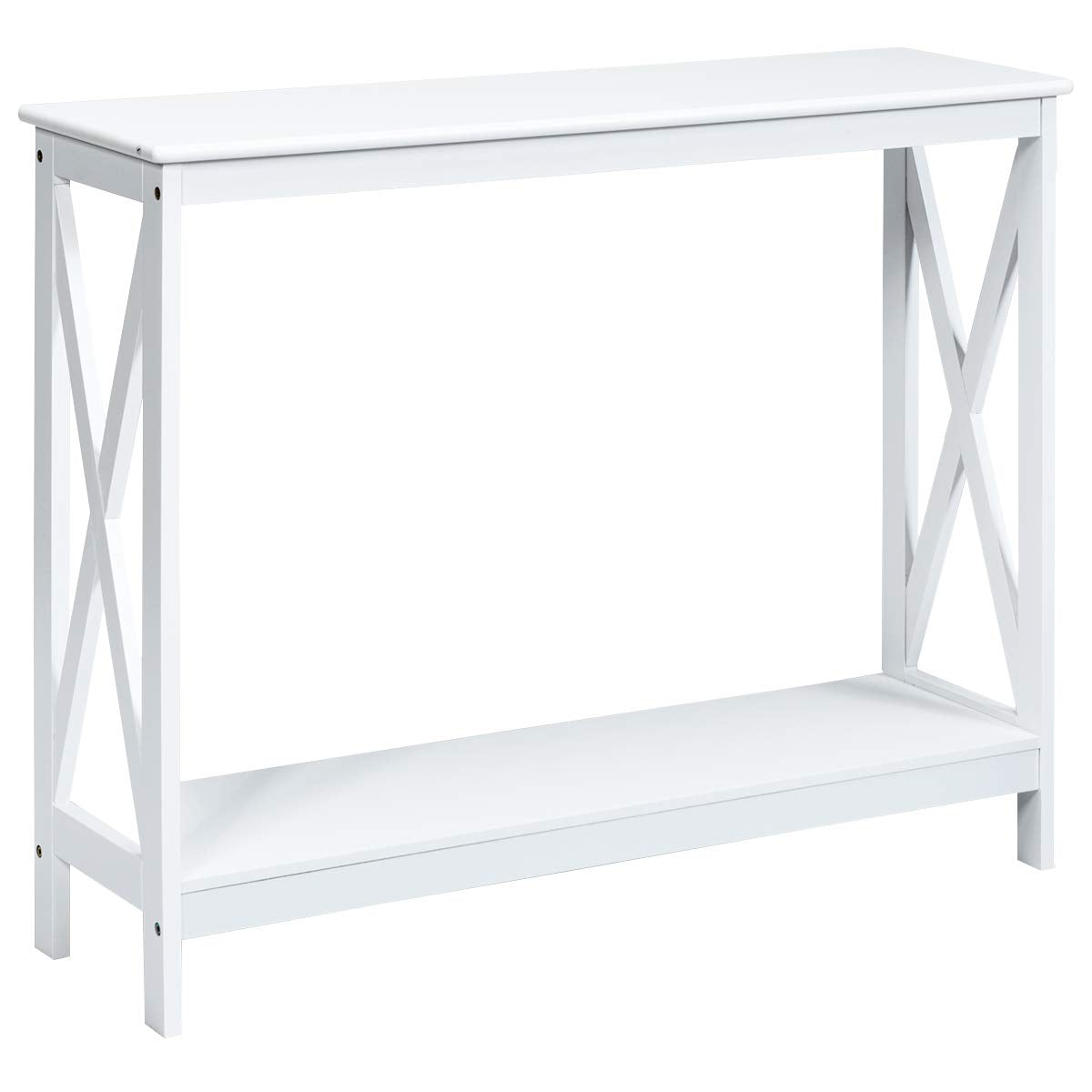Giantex Console Table 2-Tier with Storage Shelf,X-Design Bookshelf Narrow Accent Table for Entryway Hallway Living Room Sofa Side Table (White) Giantex