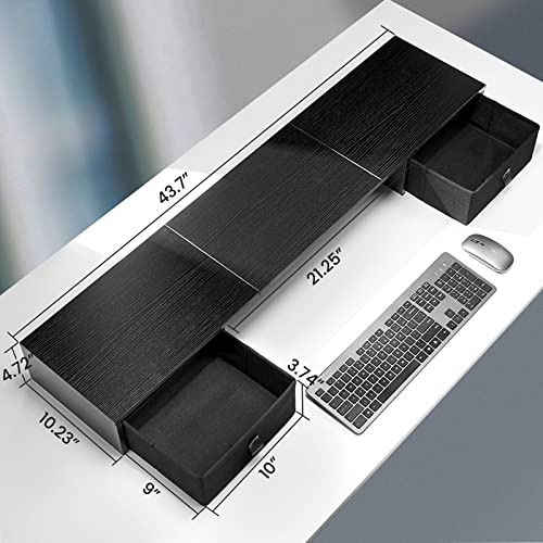 HUANUO Dual Monitor Stand with 2 Drawers , Monitor Riser for 2 Monitors, Extra Large Storage, Multifunctional Desktop Organizer, Computer Monitor Stand for Desk, Laptop, PC, TV, Printer HUANUO