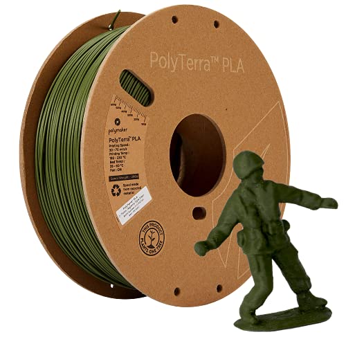 Polymaker Matte PLA Filament, 3D Printer PLA Filament 1.75mm 1kg - PolyTerra 3D Printing PLA Filament, Army Dark Green Polymaker