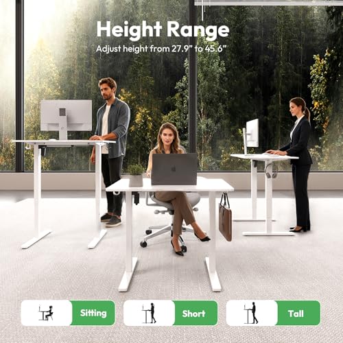 Gamork Electric Standing Desk,32x24 Inches Adjustable Height Stand up Desk, Sit Stand Home Office Desk with Splice Board, 3 Preset Heights,Equipped with Hooks,Ergonomic Computer Desk Workstation,White Gamork