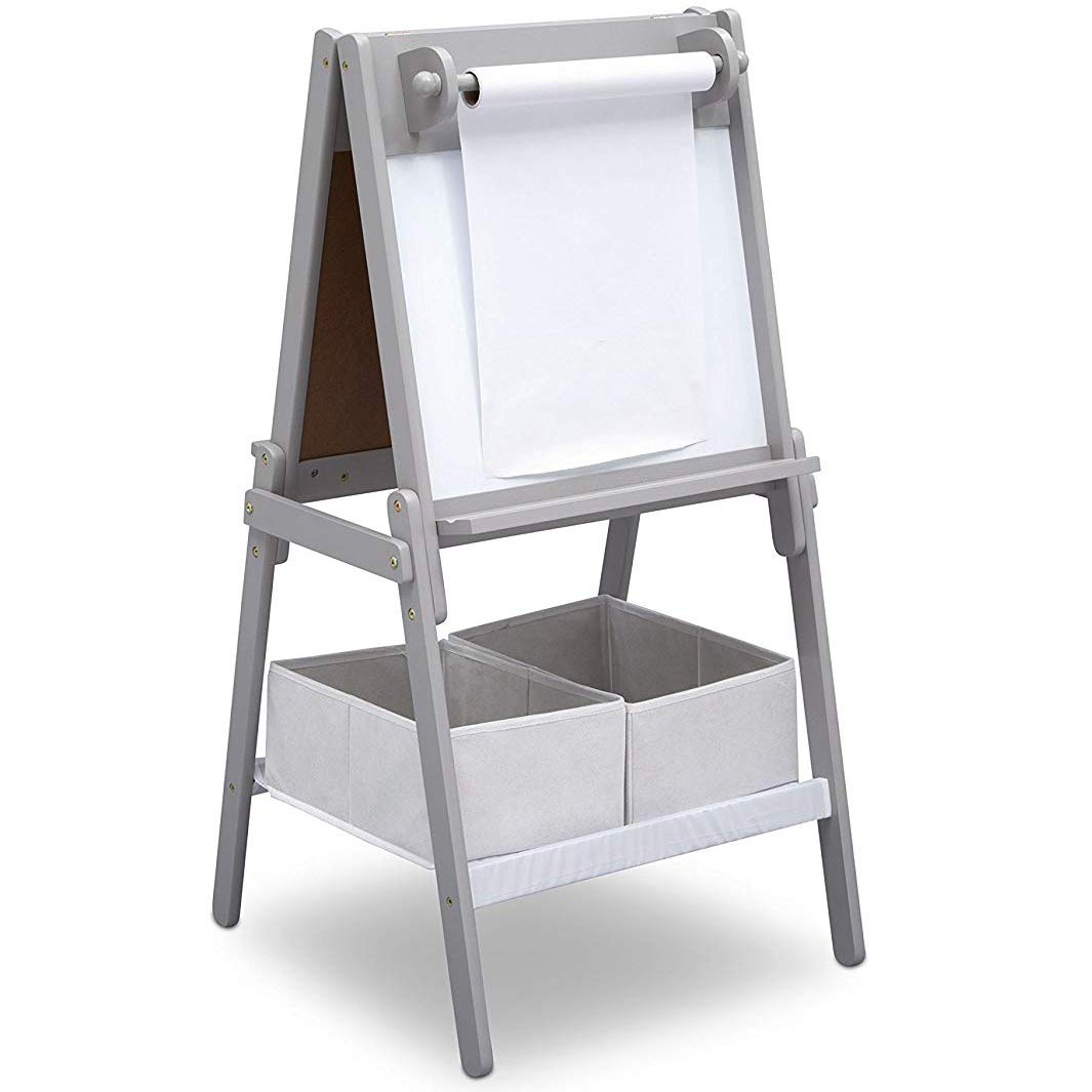 Delta Children MySize Kids Double-Sided Storage Easel -Ideal for Arts & Crafts, Drawing, Homeschooling and More - Greenguard Gold Certified, Grey Delta Children