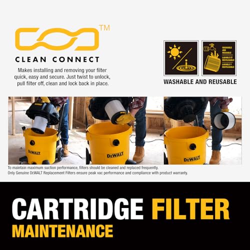 DEWALT 6 Gallon STEALTHSONIC Wet Dry Shop Vac, Powerful Suction & Portable Shop Vacuum with Attachments, Ultra Quiet Heavy Duty Shopvac for Home, Garage, Car, Workshop, Jobsite, DXV06P-QT, 5 Peak HP DEWALT