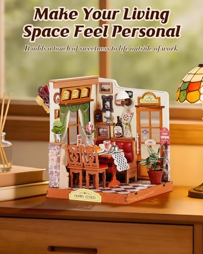 Rolife Miniature House Kit for Adults Elysees Bistro Book Nook Kit DIY Wooden Dollhouse Kit Tiny Mini House Bookshelf Decor 3D Wooden Puzzle Hobby Crafts Gifts for Family Friends