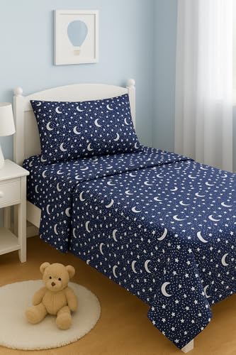 Heritage Kids 4 Piece Full Sheet Set,Constellation Outerspace with Moon and Stars Pattern, Cozy and Durable with 2 Pillow Cases, 1 Fitted Sheet, 1 Flat Sheet Heritage Kids