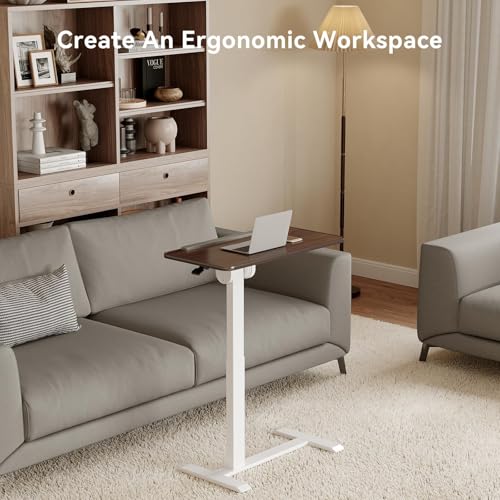TecbL 180° Tiltable Mobile Standing Desk, Overbed Table with Wheels, 25.6" - 40.5" Height Adjustable Bedside Table, Portable Rolling Computer Desk for Home Office, Hospital (Walnut) TecbL