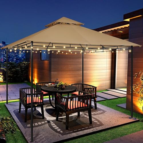 Yaheetech Gazebo for Patios 11x11 - Outdoor Powder-Coated Steel Frame Gazebo, Double Roofs Grill Gazebo BBQ Pavilion, Water-Resistant, for Lawn/Backyard/Garden/Deck, Khaki Yaheetech
