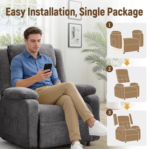 Korser Power Recliner Chair, Living Room Chairs for Adults, Oversized Electric Recliner with Side Pockets, Chenille Fabric Reclining Chair for Living Room, Bedroom
