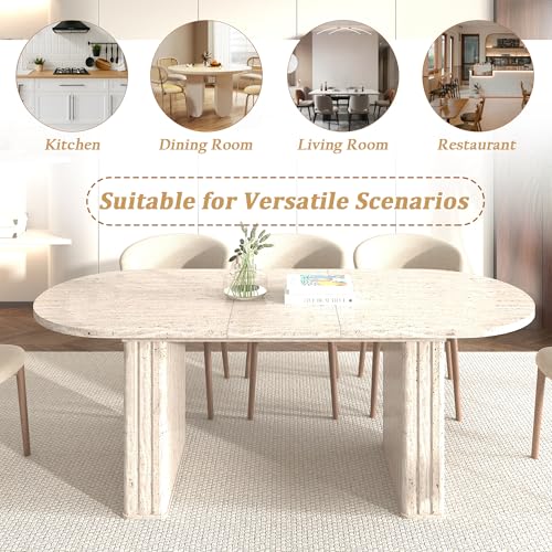 Pvillez Extendable Dining Table Set of 6, Oval Dining Room Table & 6 Gray Velvet Dining Chairs with Wood Leg, 62.99"-78.74" Kitchen Table and Chairs Set, Modern 7 Piece Dining Set Pvillez