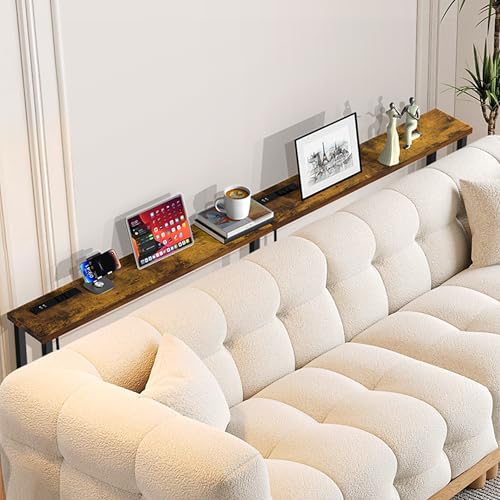 GRLEAF 90" Sofa Table with Built-in Power Strip (4 AC Outlets & 4 USB Ports) – 4.9ft Power Cord, Metal Frame, Easy Assembly, Long Couch Table Behind Sofa, Living Room and Home Office | Rustic Brown GRLEAF