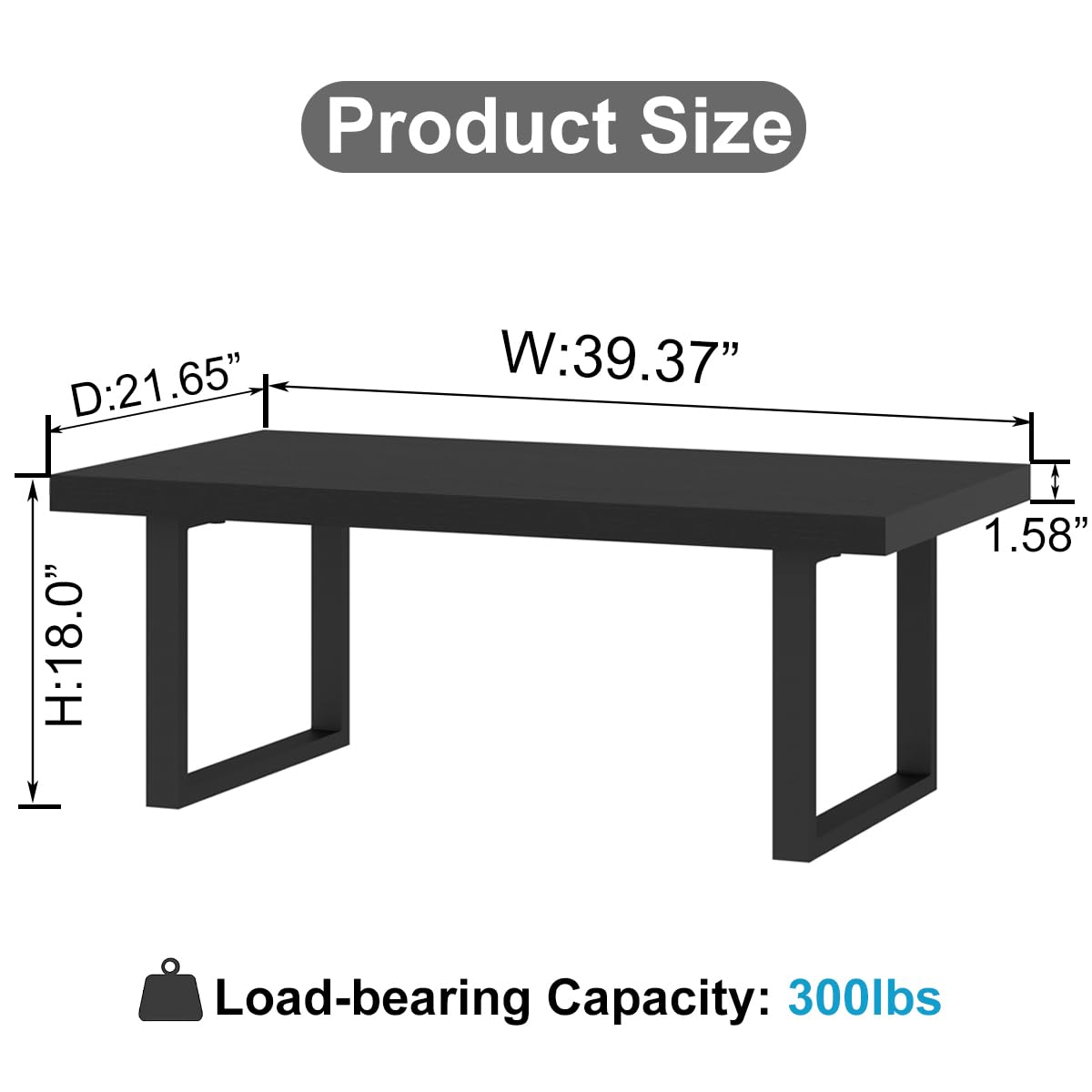 IBF Black Coffee Table, Minimalist Industrial Wooden Center Table, Modern Simple Rectangle Living Room Table, Farmhouse Wood and Metal Cocktail Coffee Table for Home Bedroom Office, Black Oak, 39 inch IBF