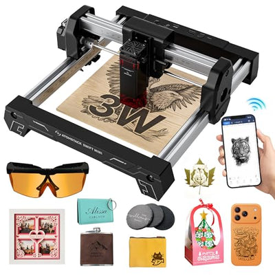 ATOMSTACK Swift Mini 3W Laser Engraver, 100% Pre-Assembled for Beginners, Professional Goggles Included, AI Software, 135x145mm Area, WiFi/USB, for Wood Leather DIY Gifts
