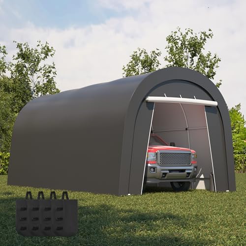 Kiss the Water Domed Carport with 4 Cloth Bags, Portable Garage with 2 Roll-up Doors, Heavy Duty Car Canopy Party Tent, All-Season Storage Shelter Shed for Cars, Truck, or Garden Tools, 10' x 20' Kiss the Water