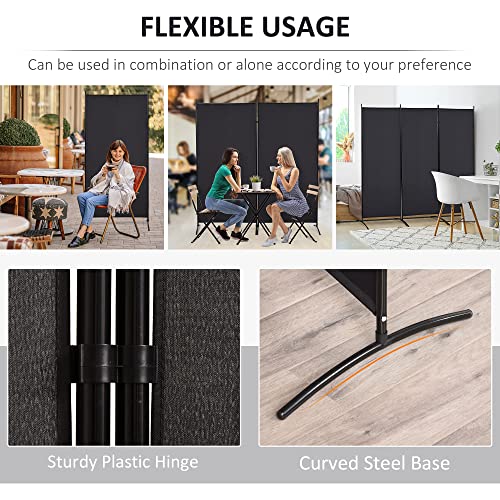 HOMCOM 6 Ft Tall 3 Panel Fabric Room Divider, Freestanding Partition Wall Divider, Folding Privacy Room Separator for Indoor, Home Office, Black HOMCOM