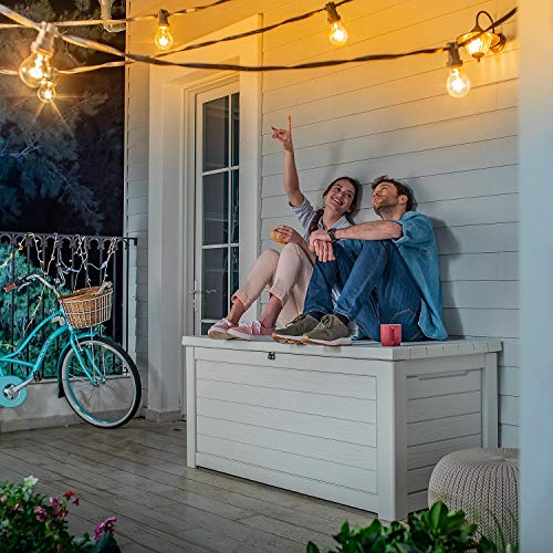 Keter 165 Gallon Weather Resistant Resin Deck Storage Container Box Outdoor Patio Garden Furniture, White Keter