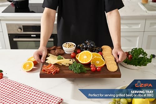 Cozifa American Walnut Wood Cutting Board 17"Lx12"Wx1"Thick for Kitchen with Juice Groove, Inner Handles, Gift Box; Wooden Chopping Board Finished COZIFA