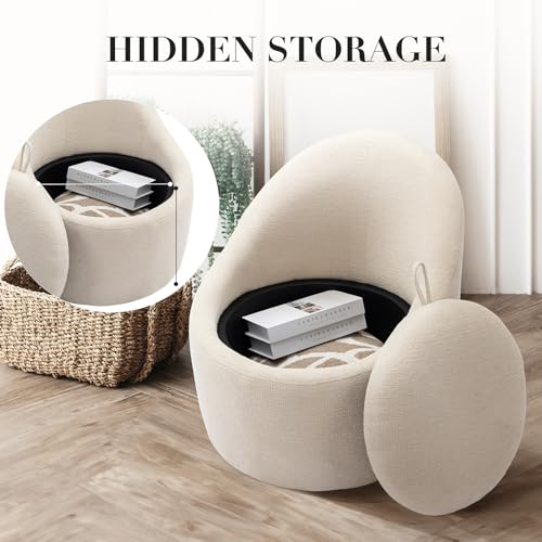 Swivel Barrel Accent Chair Set of 2, 360 Swivel with Hidden Storage, Modern Small Round Accent Chair for Living Room/Bedroom - Beige COLAMY
