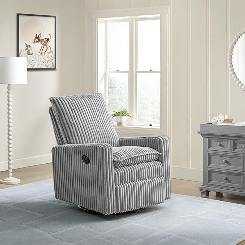 Oxford Baby Uptown Upholstered Swivel Glider and Recliner Nursery Chair - Corduroy, Ash Gray Oxford Baby