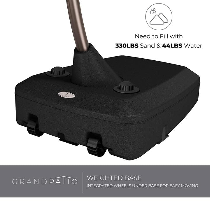 Grand patio 10x10 FT Patio Offset Umbrella Large Square Aluminum Cantilever Umbrella Base Included for Deck Porch (Champagne, 10x10 FT) Grand patio