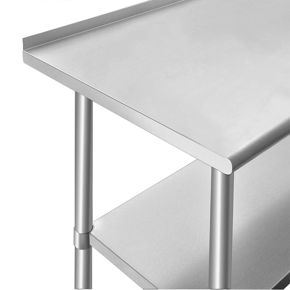 ROCKPOINT Stainless Steel Table for Prep & Work with Backsplash 48x24 Inches, NSF Metal Commercial Kitchen Table with Adjustable Under Shelf and Foot for Restaurant, Home and Hotel ROCKPOINT