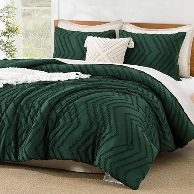 Litanika Queen Comforter Set Dark Emerald Green, 3 Pieces Lightweight Chevron Tufted Bedding Comforter Set, Fluffy Winter Down Alternative Comforter Bed Set Gift Choice