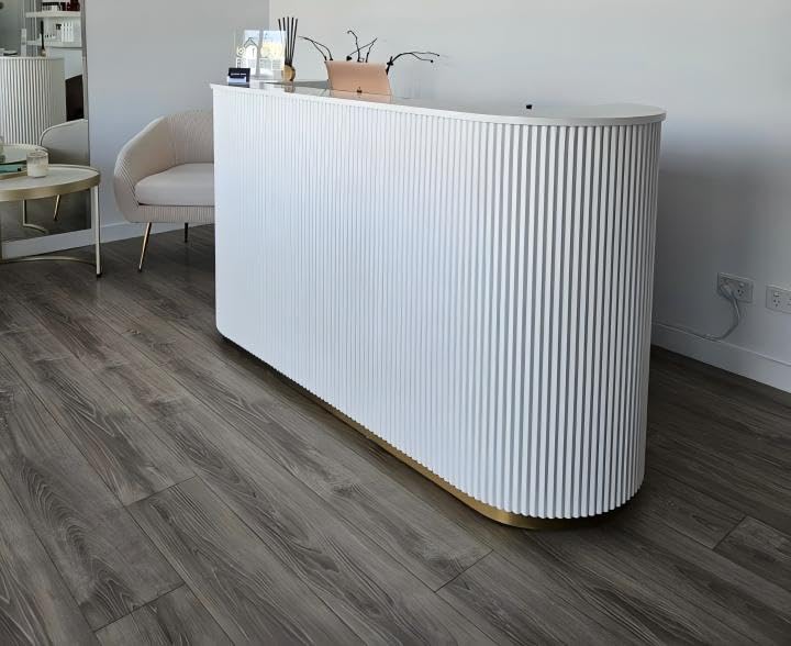 M2 Retail Reception Desk, White Upgraded Reeded Front Counter for Beauty, Spa, Nail, Hair Salon, Lobby, 1800 * 600 * 1000mm (71 * 24 * 39'') M2 Retail
