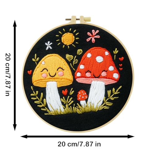57lilina Embroidery Kit for Beginners, Pack of 3 with Hoops, Threads, Needles - Starter Cross Stitch Supplies for Adults, Gift for Relaxation Craft Lovers, Mushroom Theme