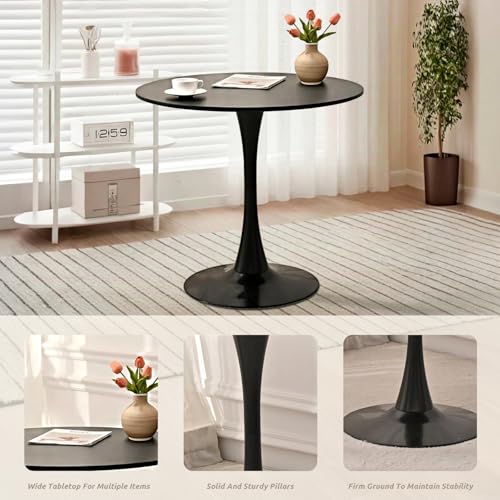 JETEAGO Dining Table and Chair Set 31.5" Black Round Table&2 Boucle Upholstered Chairs for Kitchen Dining Room Small Space 3 Piece Dining Table and Chair Set (Black) JETEAGO