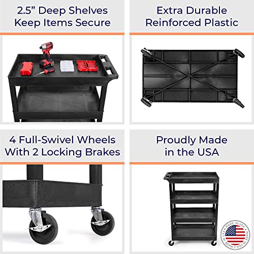 Stand Steady Tubstr 4 Shelf Utility Cart Supports Up to 300 lbs - Heavy-Duty Plastic Service Push Cart with Deep Shelves and 4" Casters, for Offices, Stand Steady