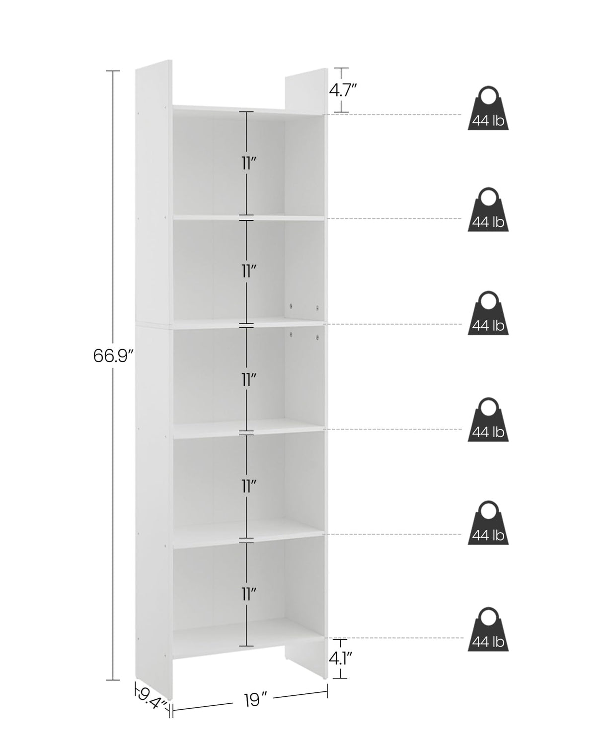 Hzuaneri 6-Tier Bookshelf, 66.9 Inches Floor Standing Bookcase, Display Storage Shelf, Corner Shelf, Home Decor Furniture for Home Office, Living Room, Bedroom, White 01103XBC Hzuaneri