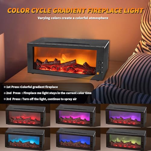 BOHOFAM Fireplace Essential Oil Aroma Diffuser,Flame Air Humidifiers 300ML,14-Hour Runtime,Colorful Flame Diffusers for Home,Included 4 * 10ML Hotel Collection Diffuser Oils for Bedroom(Black) BOHOFAM