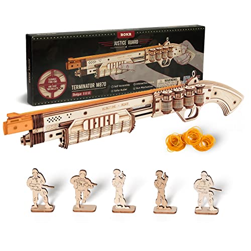 ROKR 3D Wooden Puzzle Rubber Band Guns for Adults,Toy Shotgun Model Building Kits for Adults to Build,Toy Guns for Kids 12-14,Challenge Wood Crafts Puzzles for Adults,Cool Toys Hobbies for Men Women ROKR