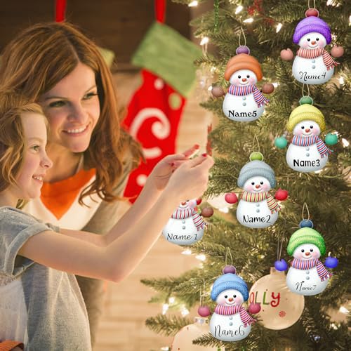 Personalized Christmas Ornaments with Names Snowman 7 Pcs Custom Family Ornament Customized Xmas Tree Hanging Wood Decoration Gift 3.15"(8cm) Fadace