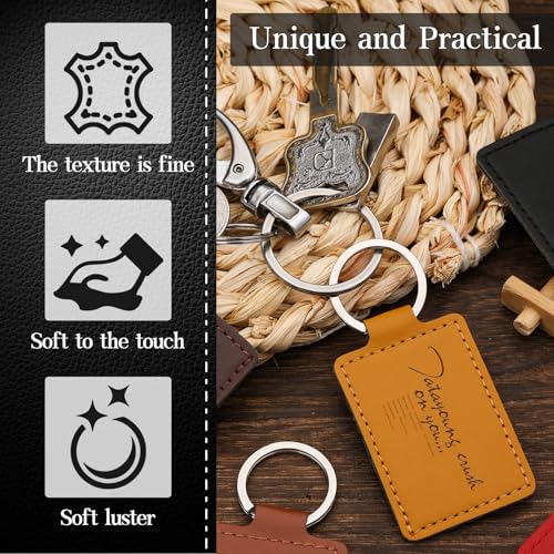 Tikjiua 15 Pcs PU Leather Keychain, 6 Colors Rectangular Leather Key Fob Kit, Laser Engraving Key Fob for Stamping Craft, Leather Keychain Blanks Making Tikjiua