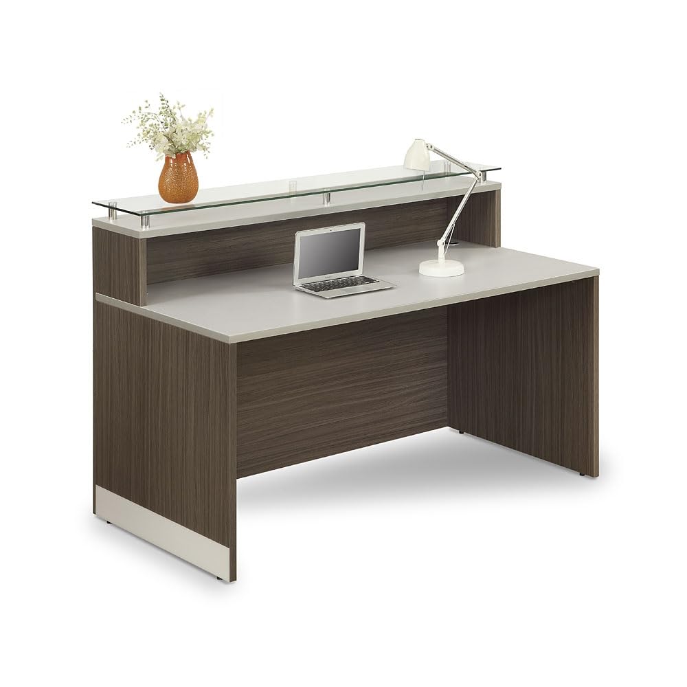 NBF Modern Reception Desk with Counter, Front Desk, Retail Checkout Counter, Office, Lobby, Salon, Store, 63" W x 32" D, White nbf signature series