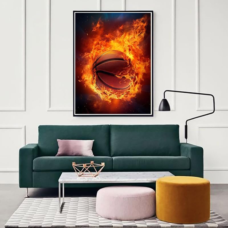 Zariocy 5D Diamond Art Kits for Adults Basketball Fire, DIY Diamond Painting Art Round Full Drill Crystal Diamond Embroidery Paintings Arts Craft for Home Office Wall Decor 12x16 inch-1 Zariocy