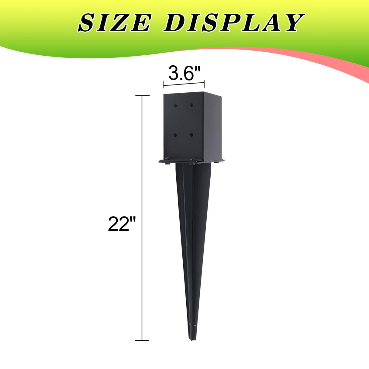 3 Pcs 4 "x 4 "Fence Post Anchors Ground Spike (Actual 3.6 ” X 3.6”),Heavy Duty Metal Fence Stakes Post Base 22'' with Black Powder Coated Support for Mailboxes, Fences, Trellis Posts, Banners. Nrspp
